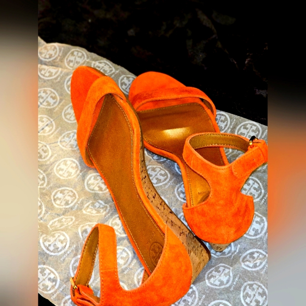 Tory Burch Orange Wedge Shoes with Ankle Strap